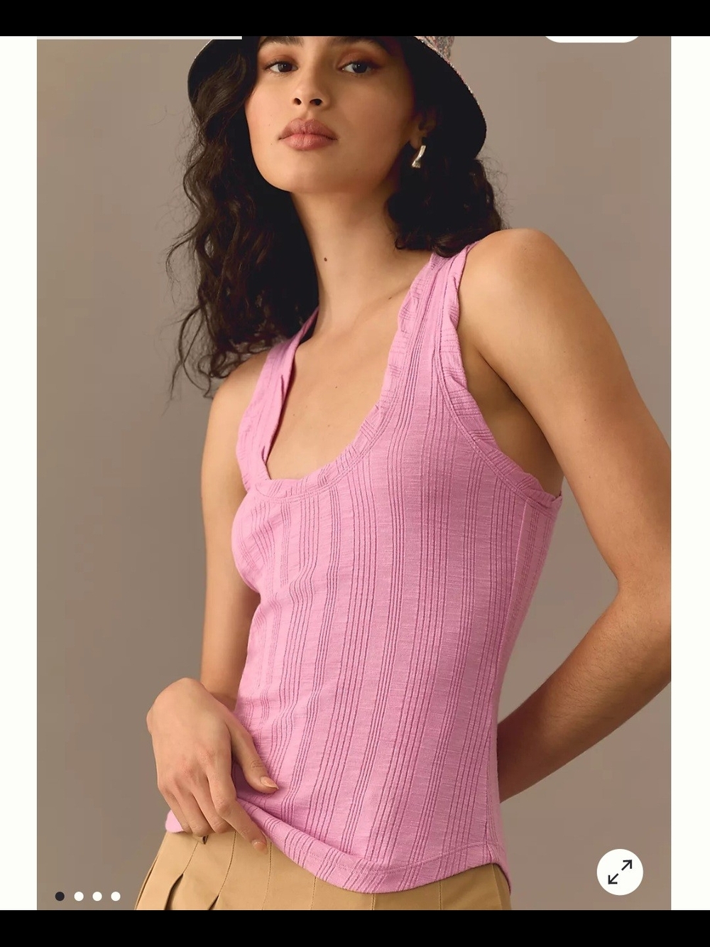 Racer Back Ribbed Scoop Tank Top - Pink
